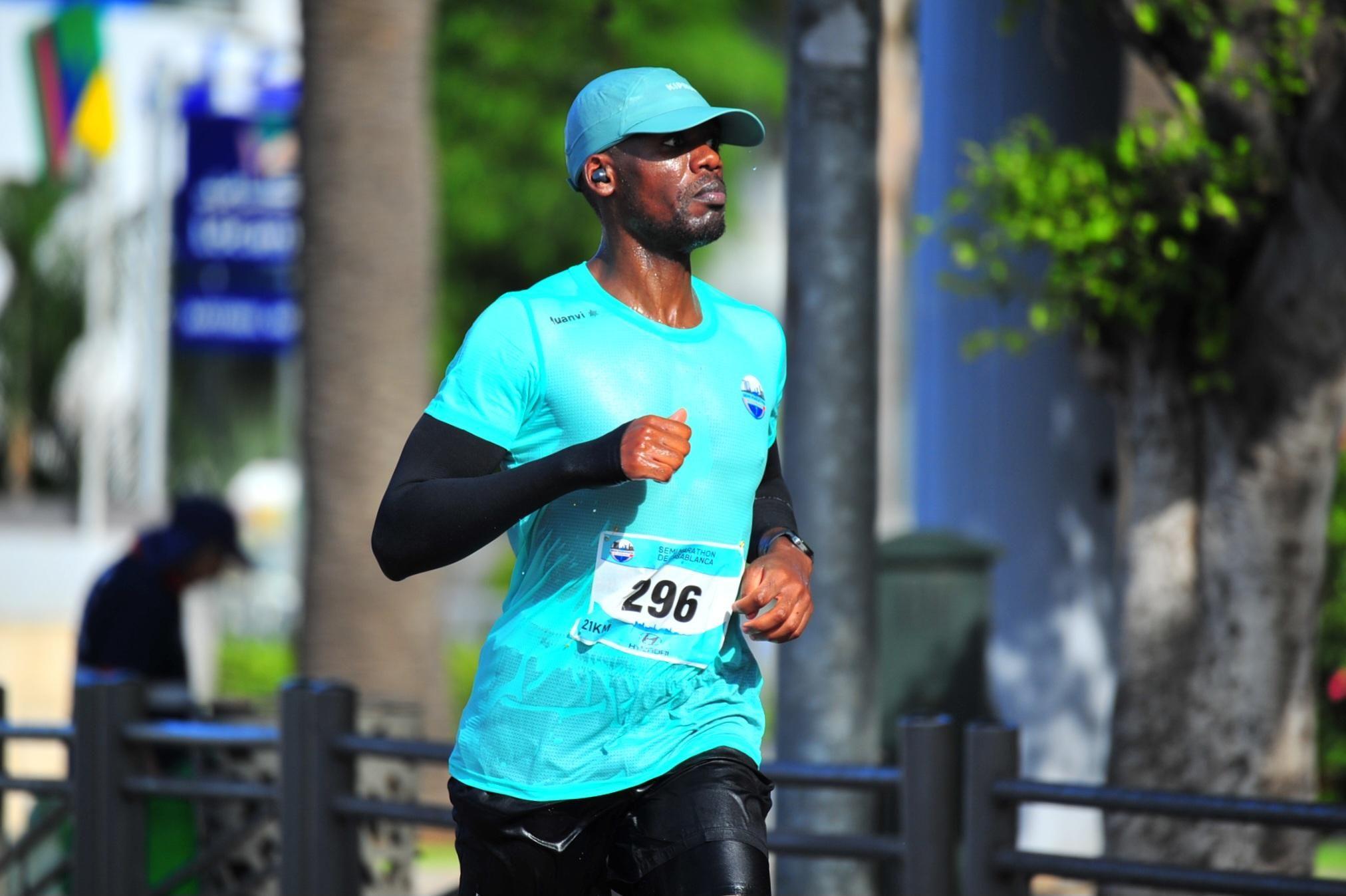 Kabuswe Mulenga running in a Casablanca competition